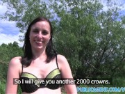 PublicAgent Sexy brunette student fucked on car bonnet in field