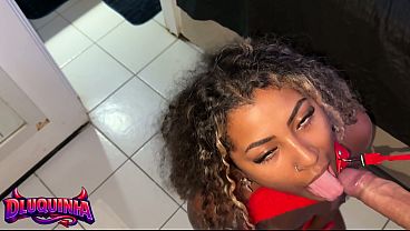 Tattooed black cutie takes big cock POV style