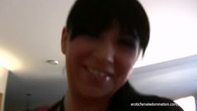 Busty chick jerking off a big cock with her ass
