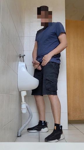 Risky Wank in Public Urinal at Work. Man's Room