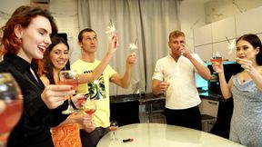 Fresh students celebrate New Year's Eve with naughty group sex at party