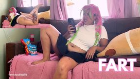Mitsuri Farting and Burping while watching TV Big Bloated Belly Chubby Girl