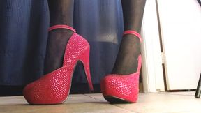 Black Thigh High Stockings Gorgeous Fuchsia Gem Heels