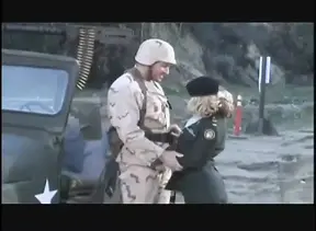 Starving Soldier Fucks Busty Well Shaped Blonde on the Special Vehicle