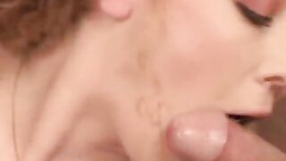 Curly haired Cutie spitroasted anally by gigantic cocks