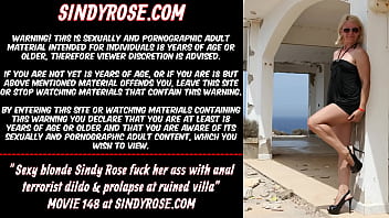 Sexy blonde Sindy Rose fuck her ass with anal terrorist dildo &amp_ prolapse at ruined villa