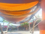 Daddy ejaculates at the Country club pool under his lounge chair while people were around him