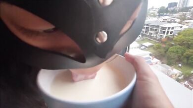Asian Kitty Slave DRINKS MILK and gets FUCKED IN ALL HOLES - TWOSETDUET