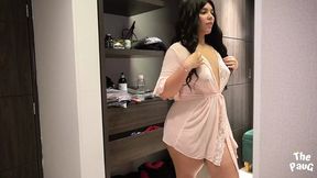 MILF stepmom strips, flashes son, plays with her own private&#x1F92B; property