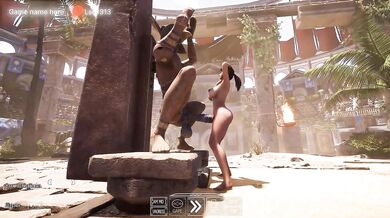 Lara Crofts tight cunt stretched by statue's monster cock anal thrust