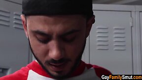 Taboo stepfather gives young stepson an anal trim and bareback blowjob in fucked up family