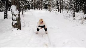 golden ray -104 on the road in the winter forest