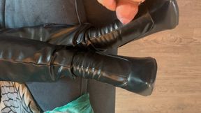 Bootjob With leather tight high heels boots
