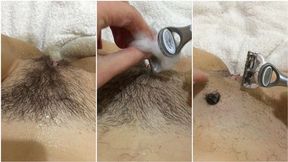 Girl provides a close-up shave of her pubes POV shot