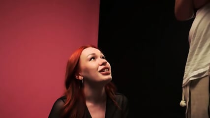 POV blowjob with a photographer and a redhead model