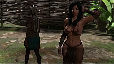 Nudist blonde stepsister meets Latina milf in 3D hentai game