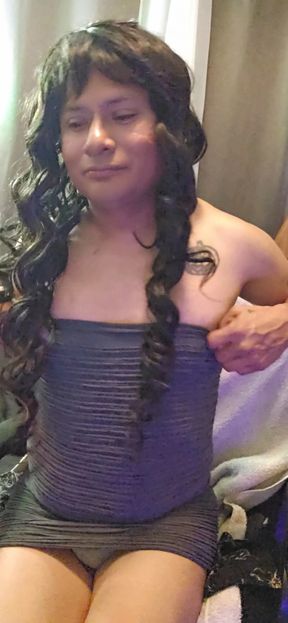 sexy femboy playing with big dildo