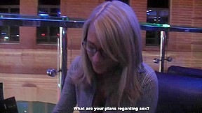 Blond with glasses engulfing strapon
