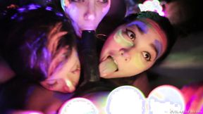 ”Sexy lesbo girls playing with fluorescent body paint”