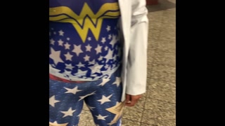 A day with wife in see through wonder women shirt and leggings