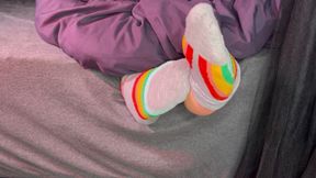 Rainbow Sock Removal with Toes