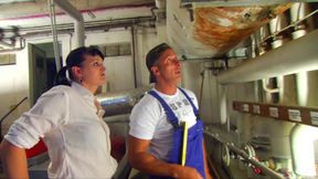 German girl fucked by the plumber and gets cum shot in mouth