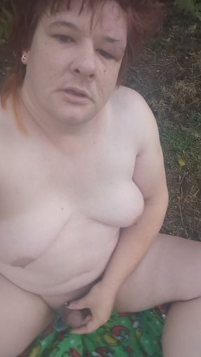 Naked trans girl outside
