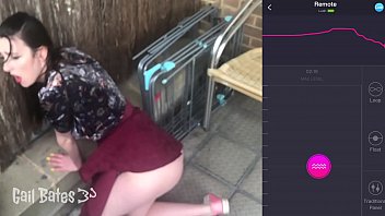 Public remote vibrator play and sex on balcony