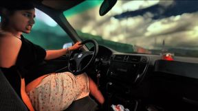 Curvy Latina Teases with Huge Ass Shaking & Bouncing While Driving Manual Car on Mountain Road