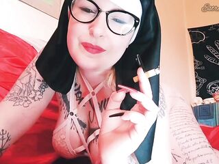 Nun angel gets concupiscent smokin' a cigar