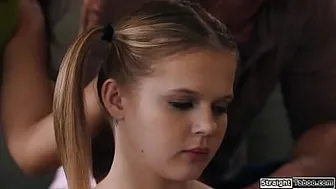 Teen babysitter agrees to have DDLG relationship with bosses and pees on her pants...
