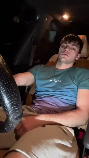 Twink Boy Jerks His Young Cock and Cums in the Car