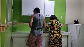 Stepmom frustrated with stepdad's lack of attention &mdash;  stepson steps in and pleases her in the kitchen