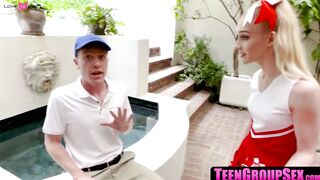 TeenGroupSex.com - Teen BFFs suck big cock before foursome doggy pounding