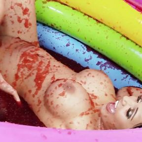 A pool of jello makes the British lesbians with big boobs want to wrestle in it