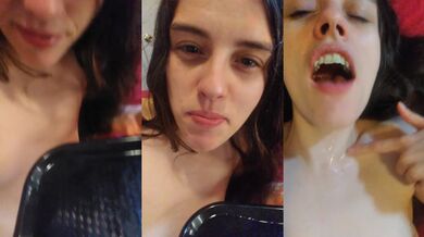 PinkMoonLust Plays Cum Puddle Taste Test On Neck While Squirting Glittery Nectar