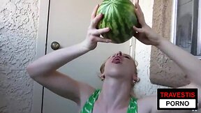 Fucking a watermelon with a travesti
