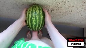 Fucking a watermelon with a travesti