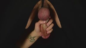 Balls tied in milking handjob with orgasm ending
