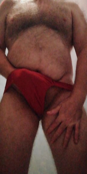Stroking My Bulge in Tight Red Stepdad Briefs