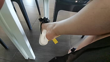 Naughty girl in flip flops gets caught in public