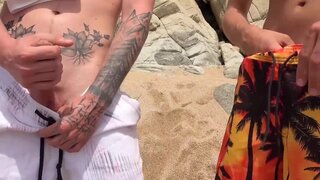 Two men with big cocks are fucking a busty MILF