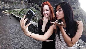 Alluring looking Karin Torres and her friend love making some pics while traveling