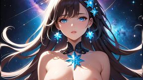 Cosmic Serenity: a Beautiful Young Woman with Stardust on Her Cheeks