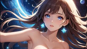 Cosmic Serenity: a Beautiful Young Woman with Stardust on Her Cheeks