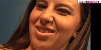 Sexy babe rubs and sucks two hard cocks to a tits cumshot