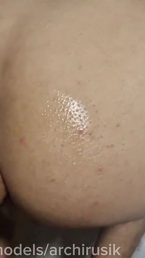 A Long-legged Femboy with a Big Dick Gets Fucked in His Wet Holes by His Daddy Until He Cums After a Shower.