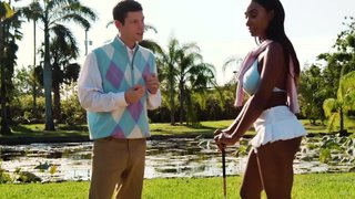 Creampie in her black cunt from his big white dick