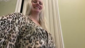 Sassy blond girl farts in your face POV - Nicole has a gassy morning - with short leather skirt farting and laughing