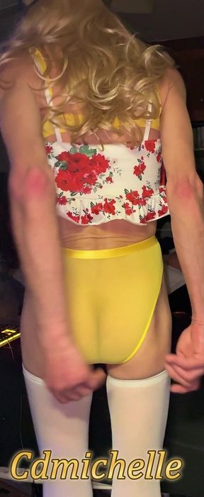 Cdmichelle Wearing White Dress with Yellow Onepiece Bodysute